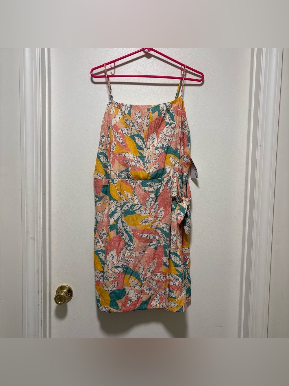 Nine West Tropical Leaf Print dress faux wrap sz xxl new summer vacation beach